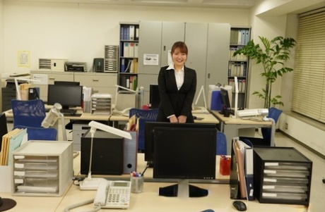 Busty Asian secretary Hinata Sagiri ends wild office sex with a creampie