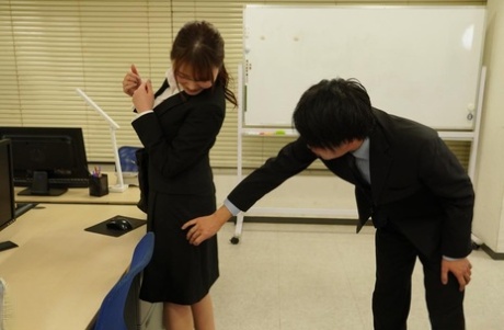Busty Asian secretary Hinata Sagiri ends wild office sex with a creampie