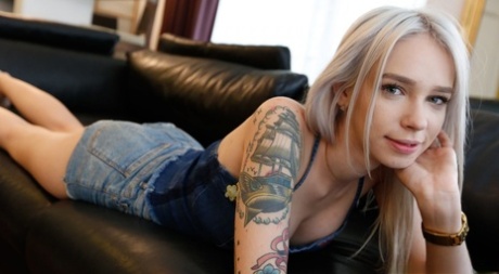 Inked Russian slut Arteya Dee strips & touches herself before fucking in POV