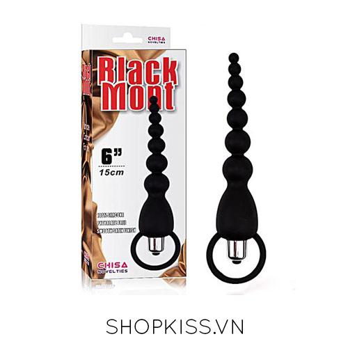 Cây rung hậu môn Black Mont HM17 màu đen sang trọng với chuỗi hạt và bộ điều khiển